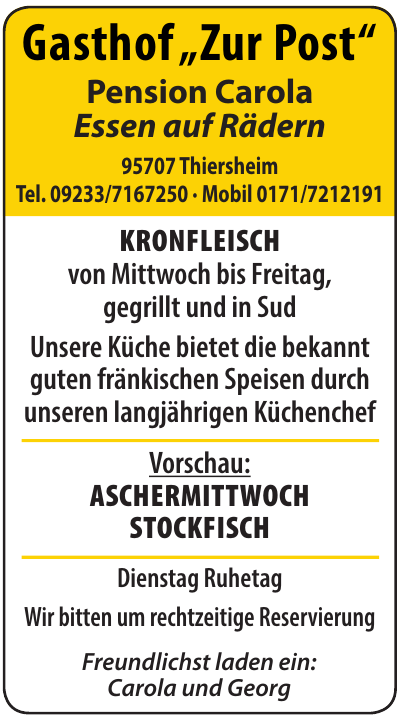 Gasthof „Zur Post“ - Pension Carola Gasthof „Zur Post“ - Pension Carola