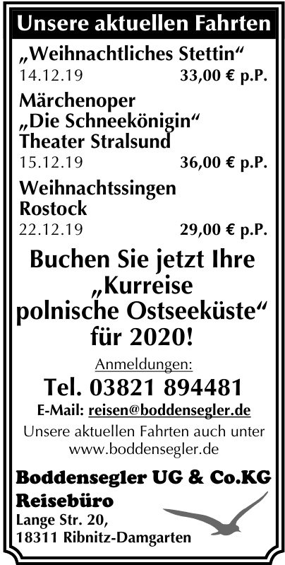 Boddensegler UG & Co.KG Reisebüro Boddensegler UG & Co.KG Reisebüro