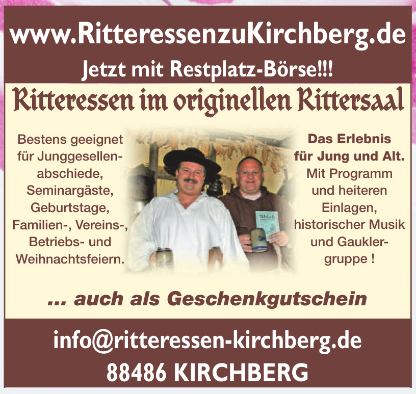 Ritteressen im originellen Rittersaal Ritteressen im originellen Rittersaal