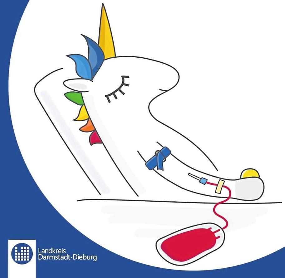 Auch das Blutspende-Einhorn entstand aus einer Idee von Bettina Gibson-Altmann. Grafik: LaDaDi Auch das Blutspende-Einhorn entstand aus einer Idee von Bettina Gibson-Altmann. Grafik: LaDaDi