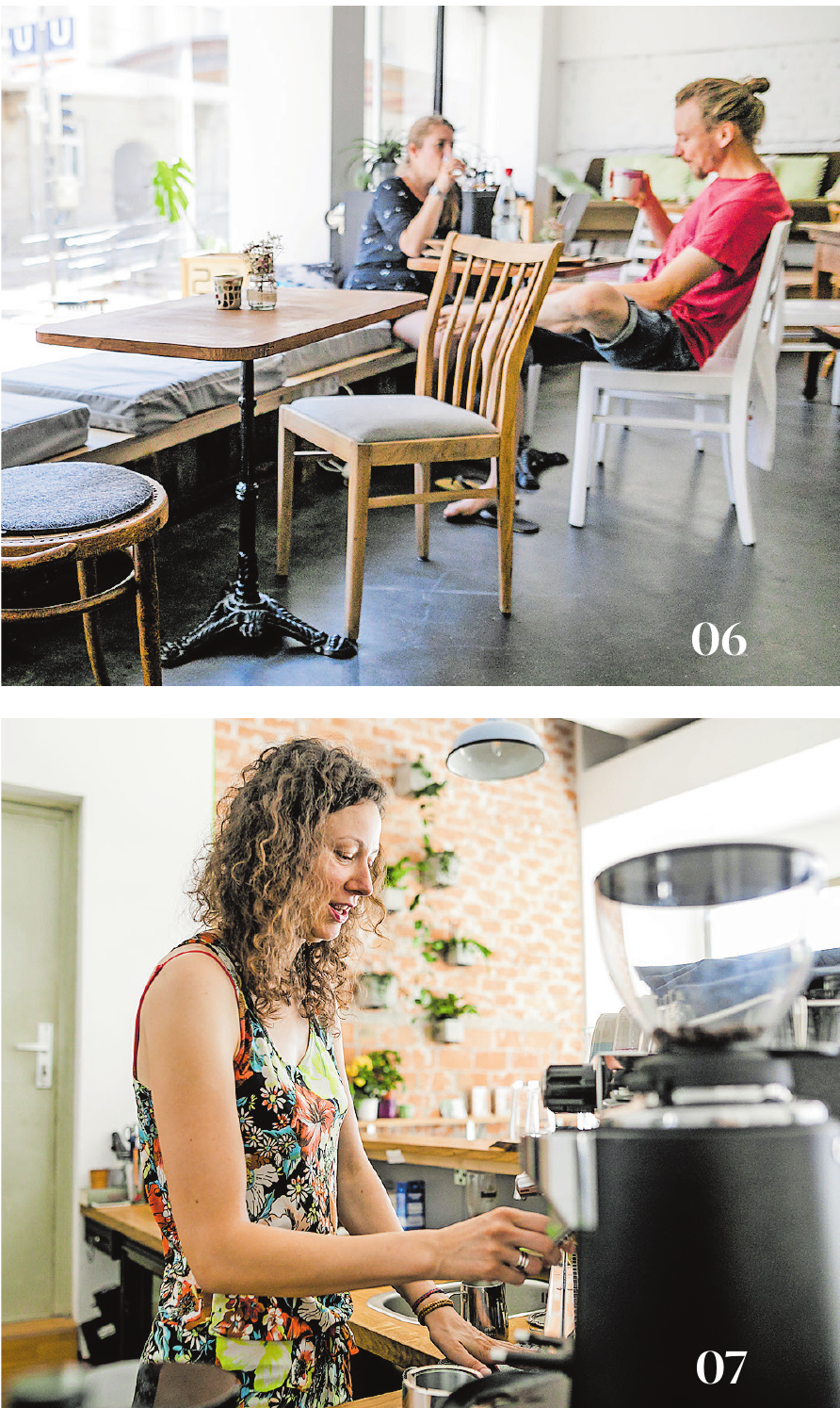 06 Laura Faust und David Jans sind Stammkunden im Foodsharing-Café. 07 Maike Lambarth hat einen Barista-Kurs besucht, um den Gästen höchste Kaffeequalität zu bieten. 06 Laura Faust und David Jans sind Stammkunden im Foodsharing-Café. 07 Maike Lambarth hat einen Barista-Kurs besucht, um den Gästen höchste Kaffeequalität zu bieten.
