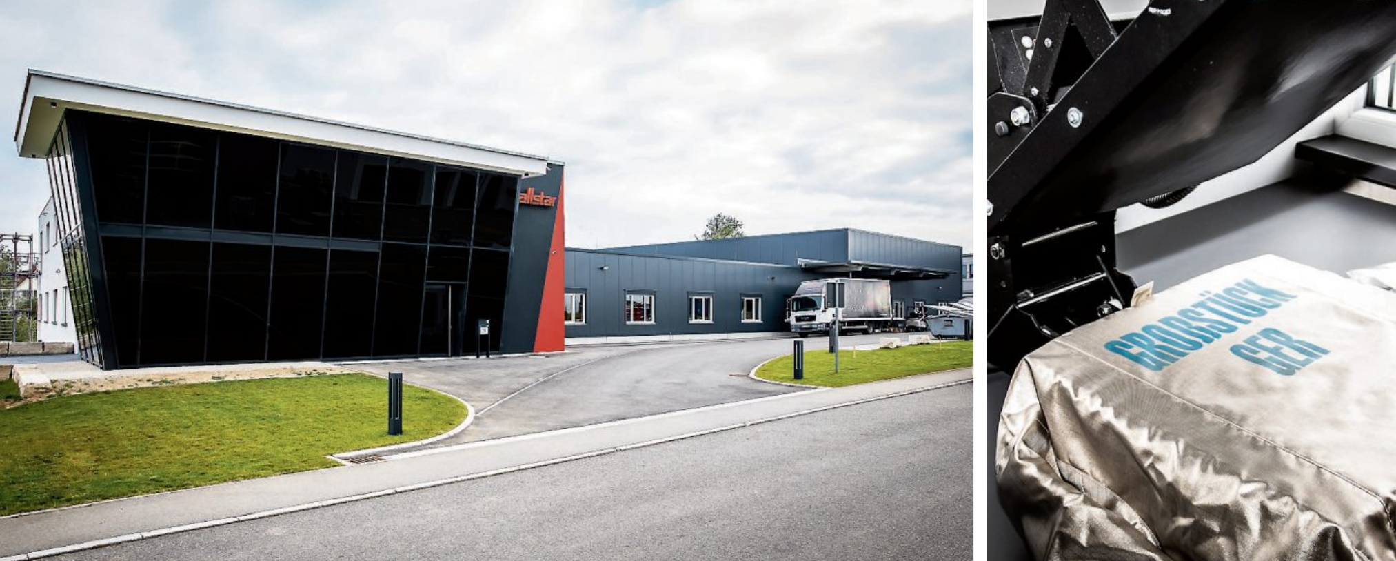 Der Neubau des Firmengebäudes von allstar beeindruckt mit einer verspiegelten Front. Rechts im Anschluss an den Verwaltungstrakt sind sowohl Produktion als auch Lager untergebracht. Geschäftsführer Frank Messemer hat mit Tochter Janina Messemer bereits die nächste Generation mit im Boot. Bilder: Jürgen Biniasch