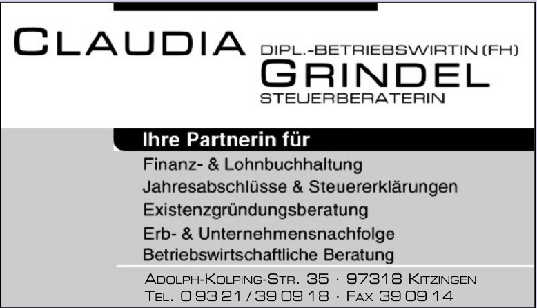 Dipl.-Betriebswirtin (FH) Steuerberaterin Claudia Grindel Dipl.-Betriebswirtin (FH) Steuerberaterin Claudia Grindel