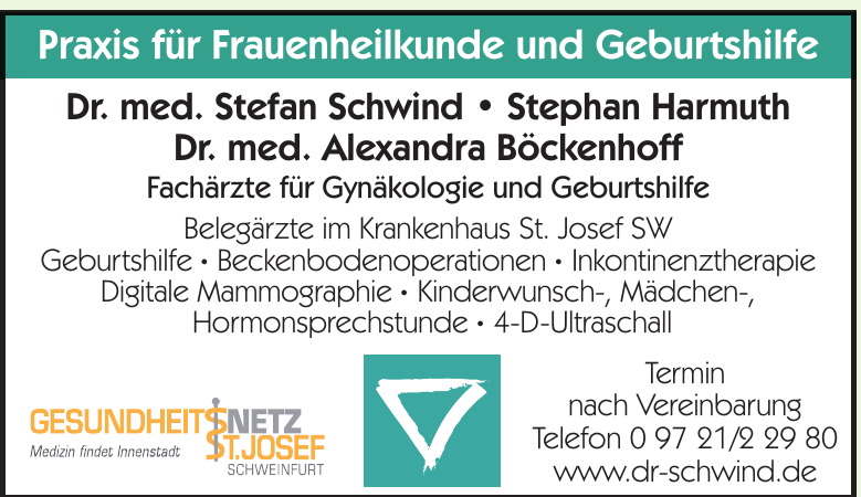 Praxis für Frauenheilkunde und Geburtshilfe, Dr. med. Stefan Schwind, Stephan Harmuth, Dr. med. Alexandra Böckenhoff Praxis für Frauenheilkunde und Geburtshilfe, Dr. med. Stefan Schwind, Stephan Harmuth, Dr. med. Alexandra Böckenhoff