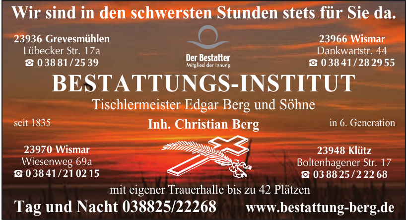 Bestattungs-Institut - Tischlermeister Edgar Berg und Söhne Bestattungs-Institut - Tischlermeister Edgar Berg und Söhne