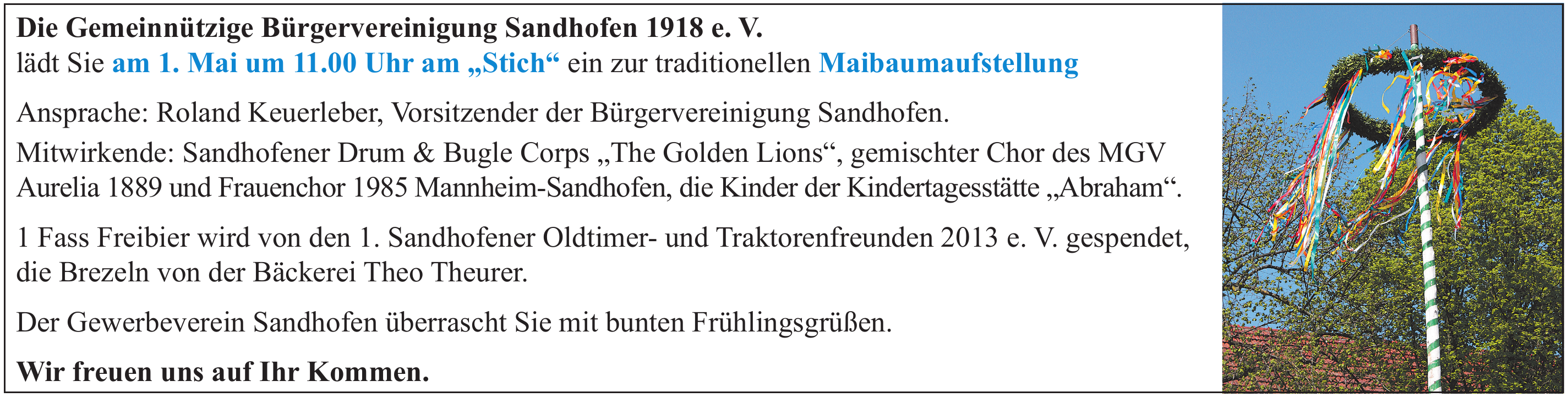 Die Gemeinnützige Bürgervereinigung Sandhofen 1918 e. V. Die Gemeinnützige Bürgervereinigung Sandhofen 1918 e. V.