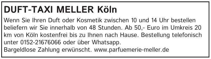 Duft-Taxi Meller Köln Duft-Taxi Meller Köln