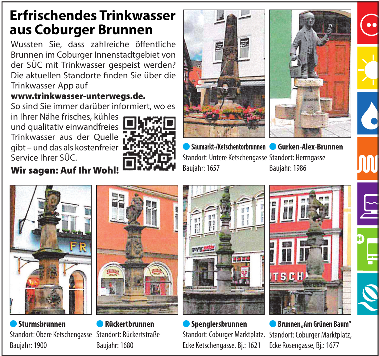 Erfrischendes Trinkwasser aus Coburger Brunnen Erfrischendes Trinkwasser aus Coburger Brunnen