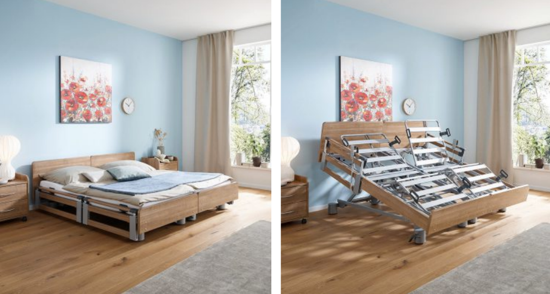 Optisch ansprechend und, bei Bedarf, ungeheuer praktisch: Partner-Pflegebetten. Bilder: Burmeier Optisch ansprechend und, bei Bedarf, ungeheuer praktisch: Partner-Pflegebetten. Bilder: Burmeier