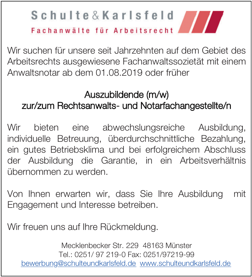 Schulte & Karlsfeld Fachanwälte für Arbeitsrecht PartGmbB Schulte & Karlsfeld Fachanwälte für Arbeitsrecht PartGmbB