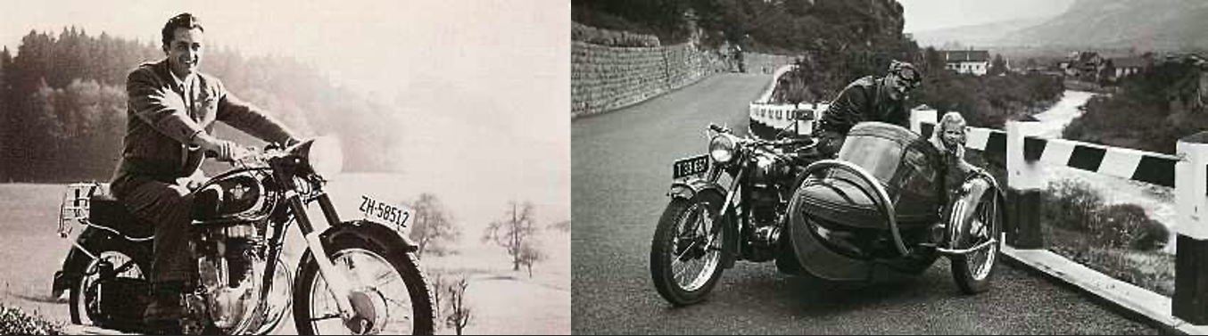 Bernhard Bailom 1956 Horex Regina (links)Robert Krißmer auf einer NSU Konsul mit Tochter Evi. (rechts)Fotos: Privatarchiv Edi Kaniok Bernhard Bailom 1956 Horex Regina (links)Robert Krißmer auf einer NSU Konsul mit Tochter Evi. (rechts)Fotos: Privatarchiv Edi Kaniok