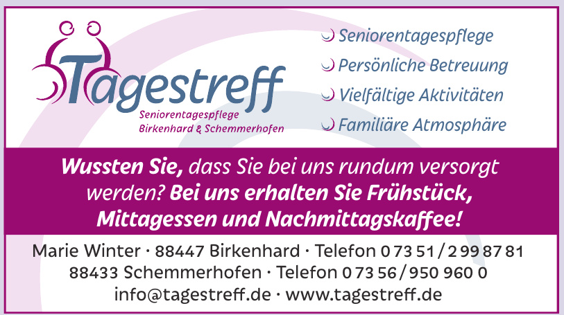 Tagestreff – Seniorentagespflege – Birkenhard und Schemmerhofen Tagestreff – Seniorentagespflege – Birkenhard und Schemmerhofen