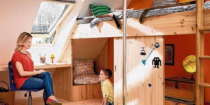txn. Ein Paradies unterm Steildach – nicht nur Kinder wissen die Gemütlichkeit schräger Wände zu schätzen. Foto: Velux/dachkult.de