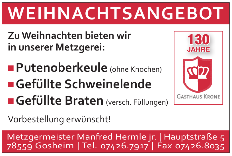Gasthaus Krone - Metzgermeister Manfred Hermle jr. Gasthaus Krone - Metzgermeister Manfred Hermle jr.