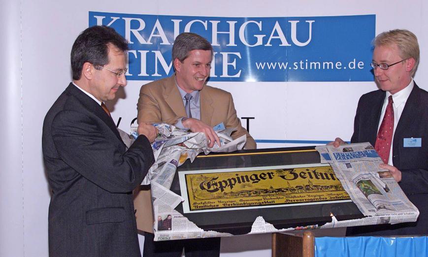 Startschuss für die Kraichgau Stimme: (von links) Ex-Geschäftsführer Bernd Herzberger, Redaktionsleiter Uwe Ralf Heer und Verleger Tilmann Distelbarth. Startschuss für die Kraichgau Stimme: (von links) Ex-Geschäftsführer Bernd Herzberger, Redaktionsleiter Uwe Ralf Heer und Verleger Tilmann Distelbarth.