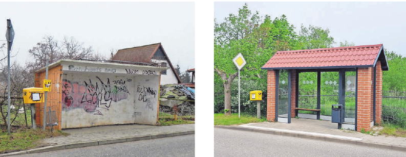 Die alte und die neue Bushaltestelle in Arpshagen. Die alte und die neue Bushaltestelle in Arpshagen.