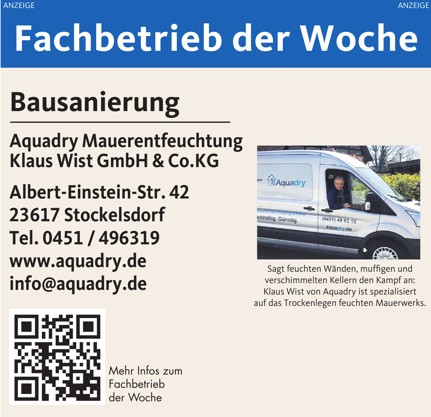Aquadry Mauerentfeuchtung Klaus Wist GmbH & Co.KG Aquadry Mauerentfeuchtung Klaus Wist GmbH & Co.KG