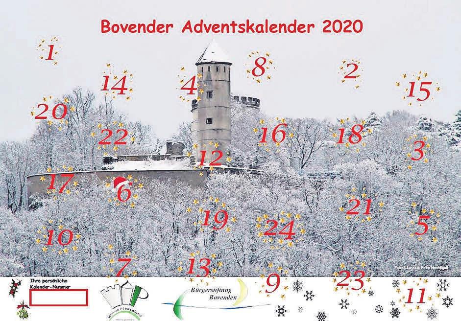 Ein schöner Wandschmuck – der Bovender Adventskalender ist ab sofort in seiner sechsten Auflage erhältlich. Ein schöner Wandschmuck – der Bovender Adventskalender ist ab sofort in seiner sechsten Auflage erhältlich.