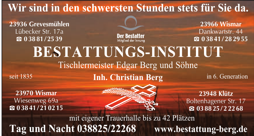 Bestattungs-Institut - Tischlermeister Edgar Berg und Söhne Bestattungs-Institut - Tischlermeister Edgar Berg und Söhne