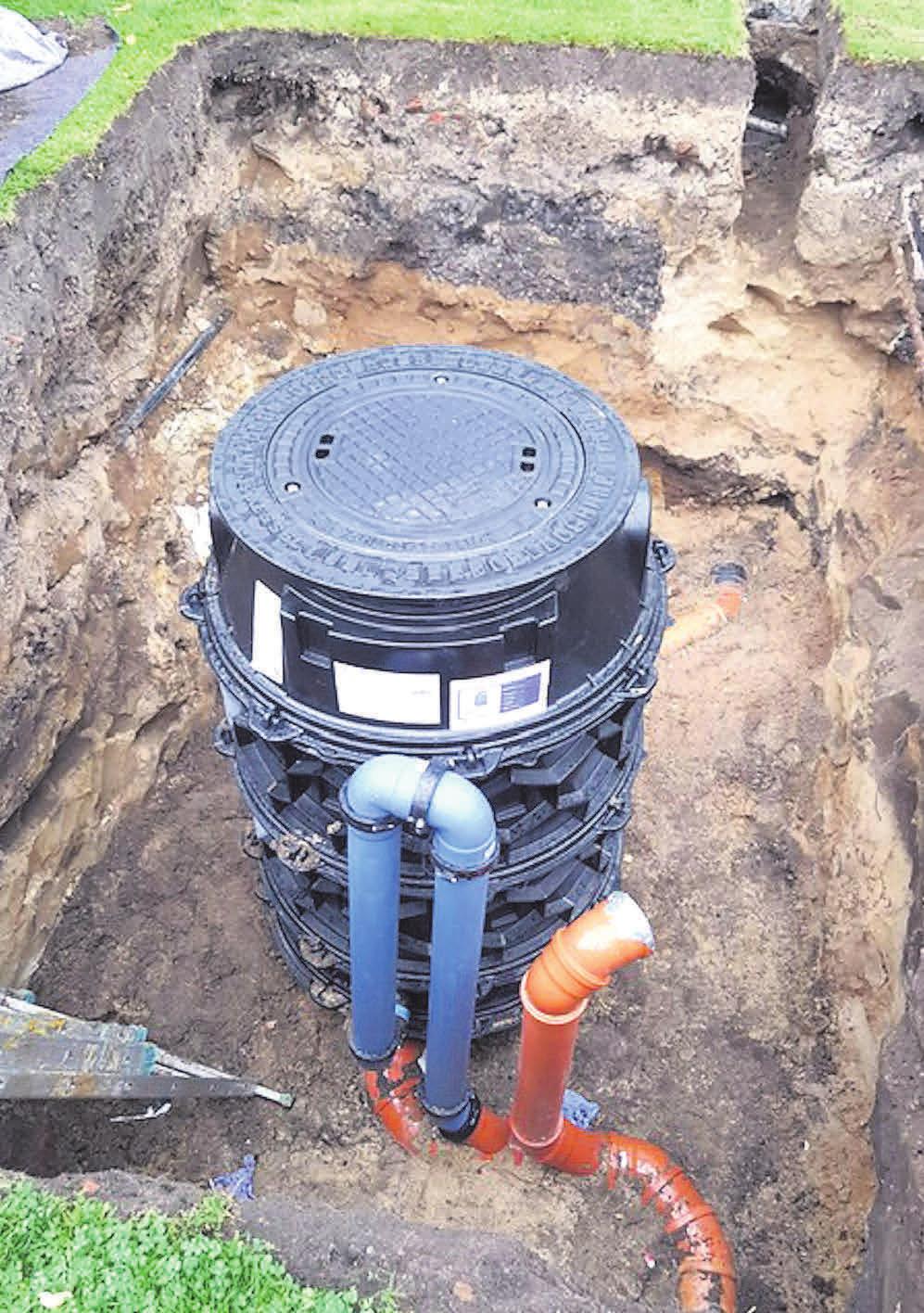 Eine zentrale Hybrid-Heberanlage sorgt für Rückstauschutz auf Grundstücksseiten. Eine zentrale Hybrid-Heberanlage sorgt für Rückstauschutz auf Grundstücksseiten.