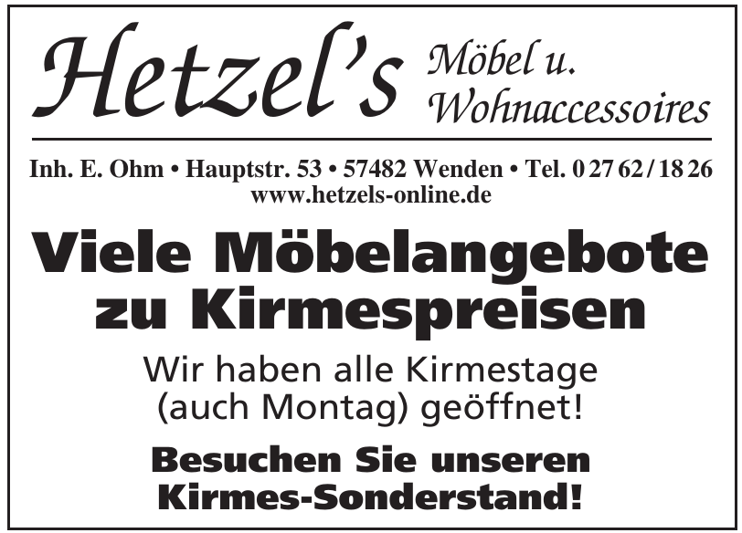 Hetzel’s Möbel u. Wohnaccessoires Hetzel’s Möbel u. Wohnaccessoires
