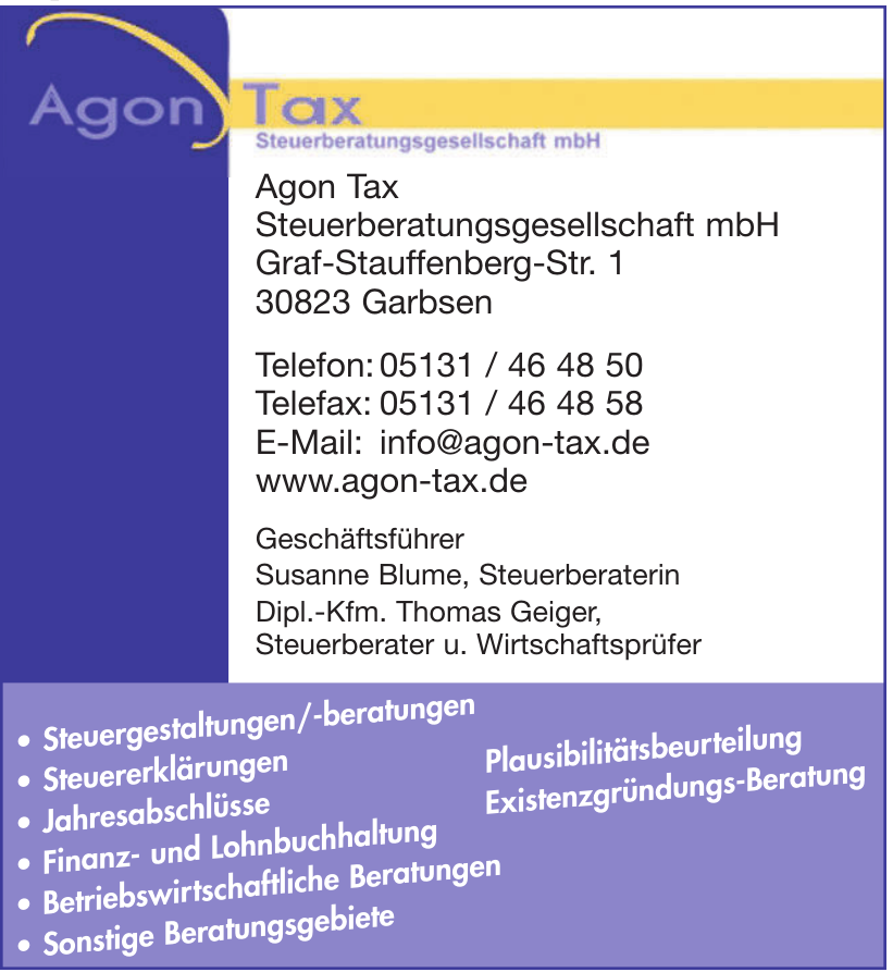 Agon Tax Steuerberatungsgesellschaft mbH Agon Tax Steuerberatungsgesellschaft mbH
