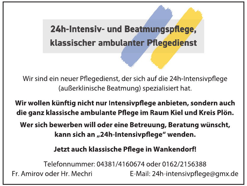 24h-Intensiv- und Beatmungspflege, klassischer ambulanter Pflegedienst 24h-Intensiv- und Beatmungspflege, klassischer ambulanter Pflegedienst
