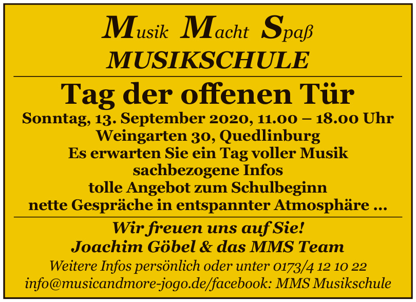Jo Gobel Ladt In Die Mms Musikschule Nach Quedlinburg Ein