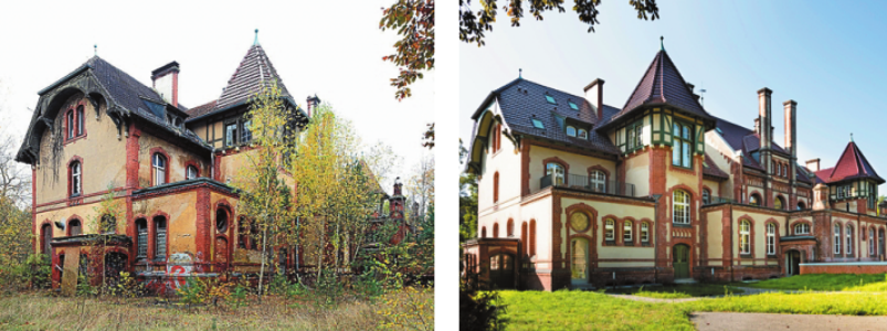 Beispiel Beelitz-Heilstätten: ehemaliges Küchengebäude vor und nach der Sanierung. FOTOS: KRISTINA GESKE / KW-DEVELOPMENT Beispiel Beelitz-Heilstätten: ehemaliges Küchengebäude vor und nach der Sanierung. FOTOS: KRISTINA GESKE / KW-DEVELOPMENT