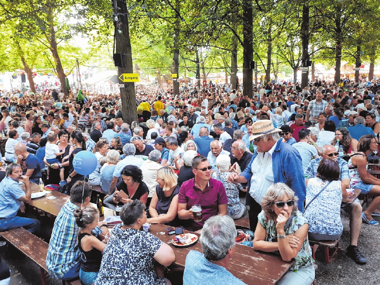 Der idyllische Festplatz unter den Bäumen bietet viele gemütliche Sitzplätze für die Schoppenfreunde. FOTO: RAINER DEHMER Der idyllische Festplatz unter den Bäumen bietet viele gemütliche Sitzplätze für die Schoppenfreunde. FOTO: RAINER DEHMER