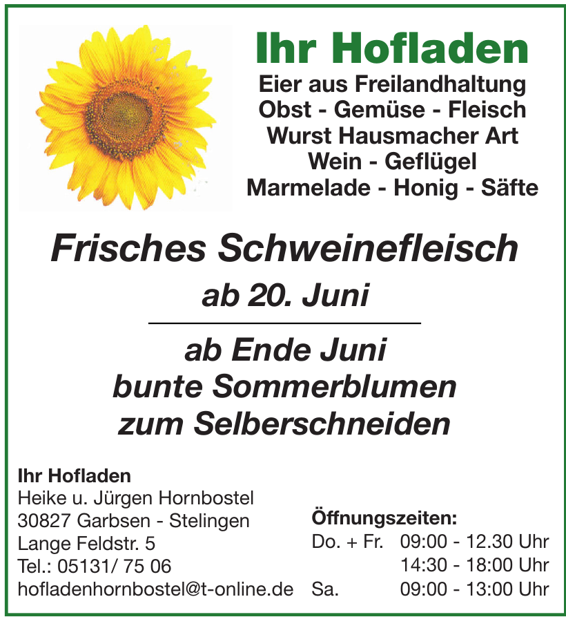 Ihr Hofladen Heike u. Jürgen Hornbostel Ihr Hofladen Heike u. Jürgen Hornbostel