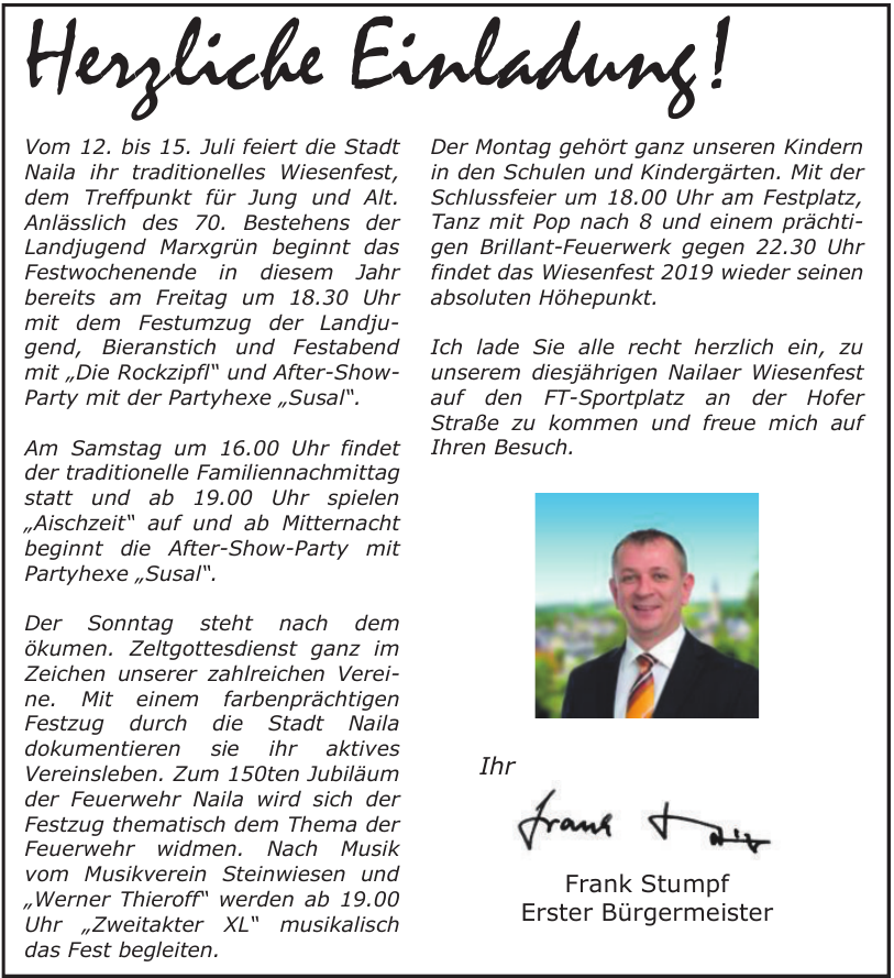Frank Stumpf Erster Bürgermeister Frank Stumpf Erster Bürgermeister