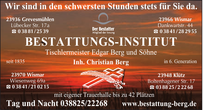 Bestattungs-Institut - Tischlermeister Edgar Berg und Söhne Bestattungs-Institut - Tischlermeister Edgar Berg und Söhne