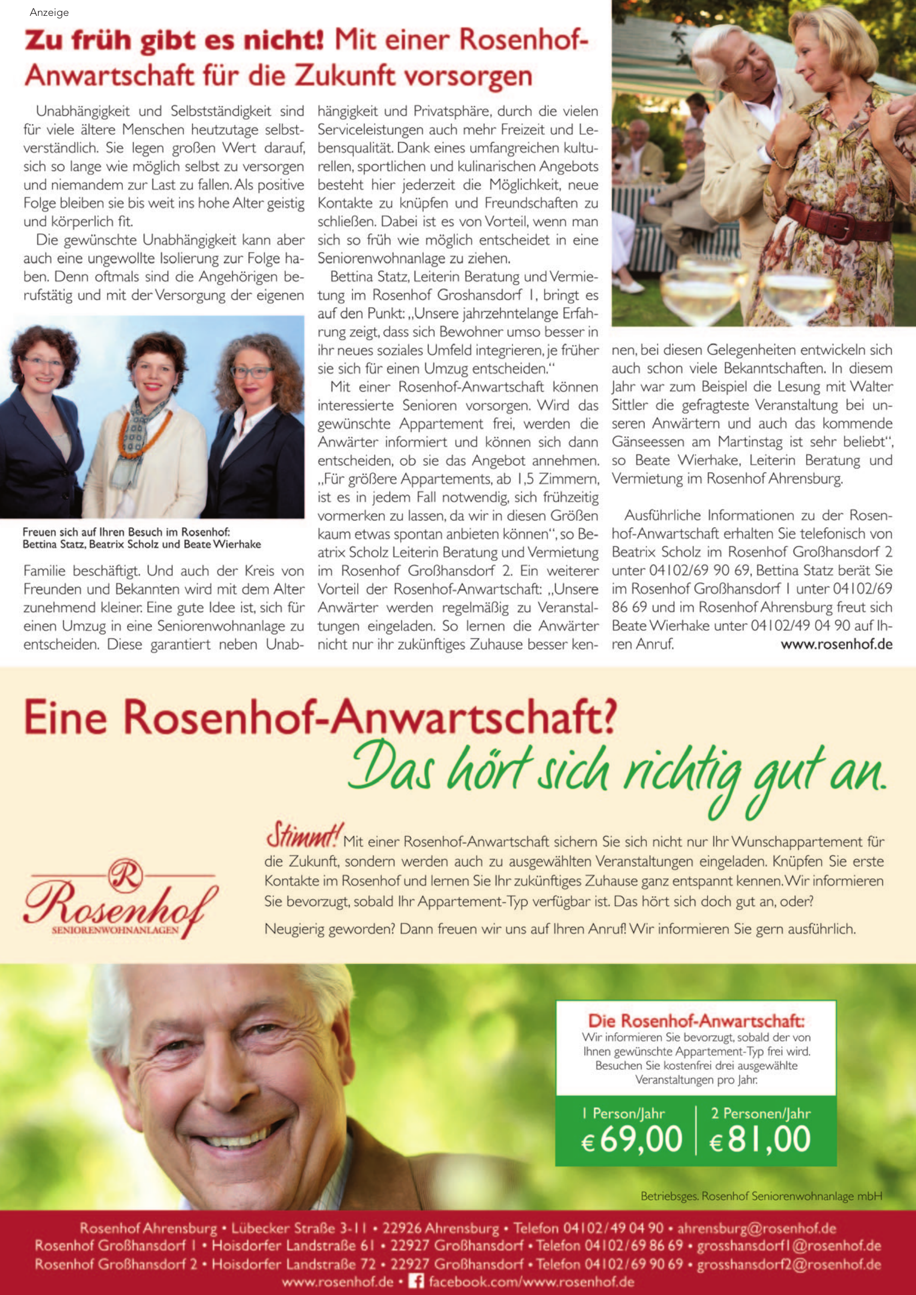 Rosenhof Ahrensburg Seniorenwohnanlage Betriebsgesellschaft mbH Rosenhof Ahrensburg Seniorenwohnanlage Betriebsgesellschaft mbH