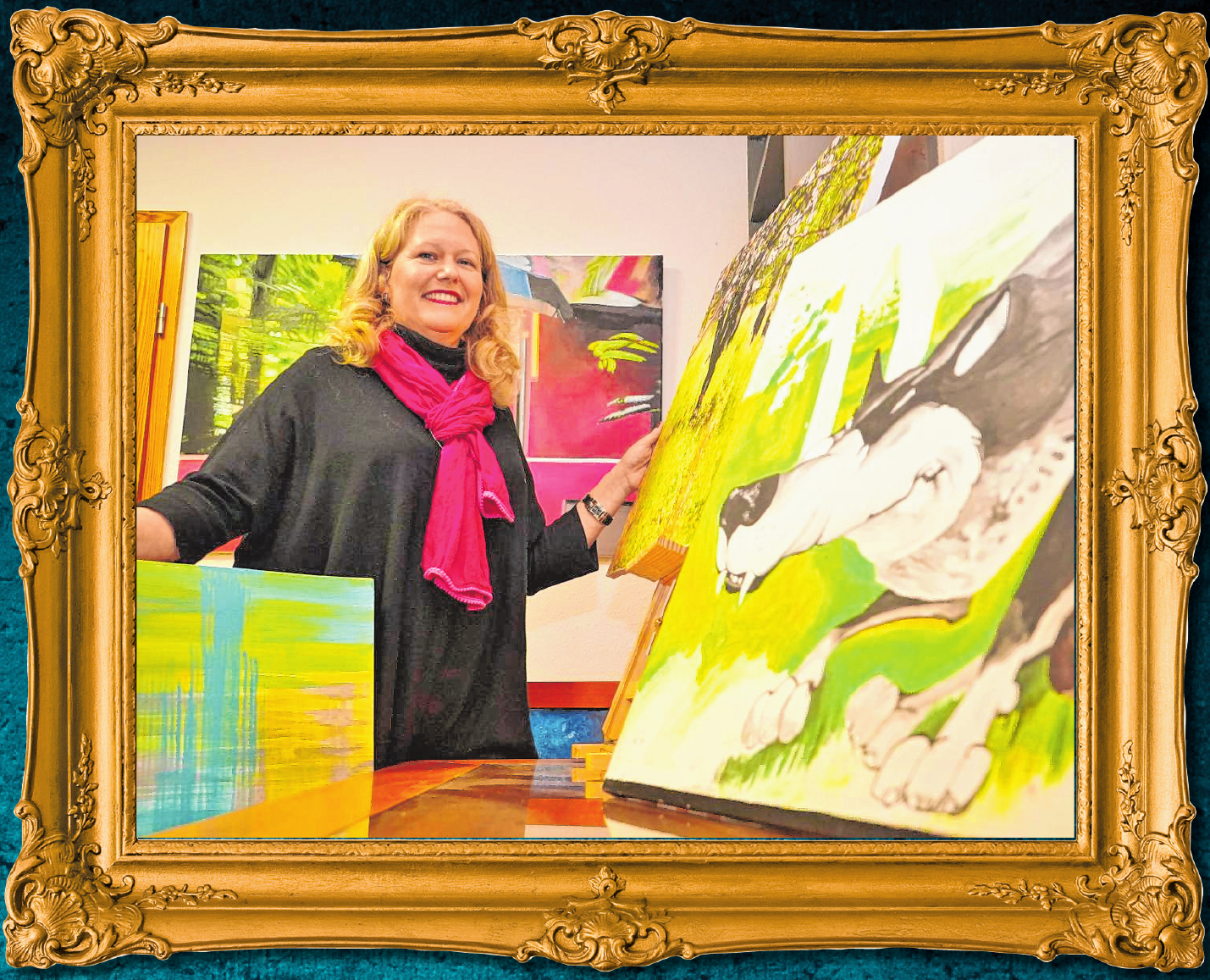 Christina Labonté-Steinmann in ihrem Ausstellungsraum in Gronau: Dort wird eine Auswahl der rund 1000 Werke der Online-Galerie gezeigt. Christina Labonté-Steinmann in ihrem Ausstellungsraum in Gronau: Dort wird eine Auswahl der rund 1000 Werke der Online-Galerie gezeigt.