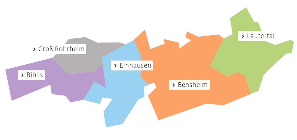 Der KMB agiert als kommunaler Dienstleister für die Stadt Bensheim und die Gemeinden Biblis, Einhausen, Groß-Rohrheim und Lautertal. GRAFIK: KMB