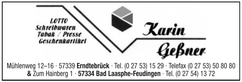 Karin Geßner Lotto, Schreibwaren, Tabek / Presse, Geschenkartikel Karin Geßner Lotto, Schreibwaren, Tabek / Presse, Geschenkartikel