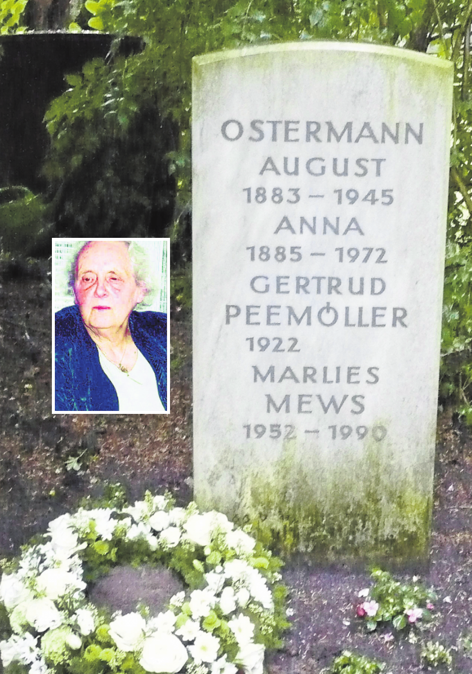 Aufgenommen im Mai 2009 auf dem Ohlsdorfer Friedhof: Das wiederentdeckte Grab. Hier ruht Gertrud Peemöller nun bei ihren Eltern und ihrer Tochter. Die Gravur ihres Todesjahres folgte kurz darauf. Foto: tabel/privat   