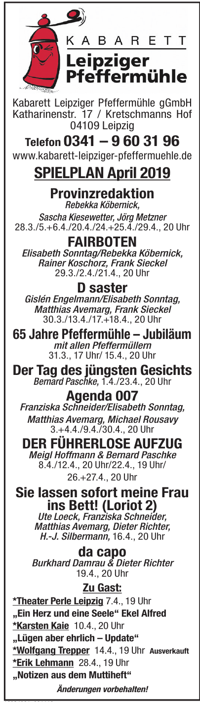 Kabarett Leipziger Pfeffermühle gGmbH Kabarett Leipziger Pfeffermühle gGmbH