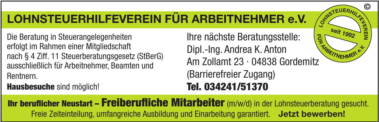 Lohnsteuerhilfeverein für Arbeitnehmer e.V. Lohnsteuerhilfeverein für Arbeitnehmer e.V.