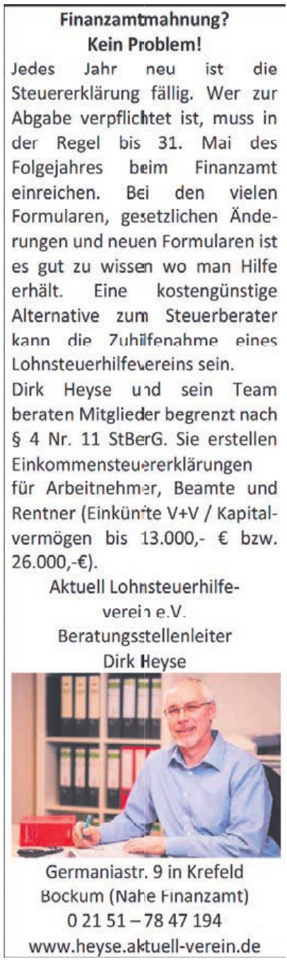 Dirk Heyse Beratungsstellenleiter - Aktuell Lohnsteuerhilfeverein e.V. Dirk Heyse Beratungsstellenleiter - Aktuell Lohnsteuerhilfeverein e.V.