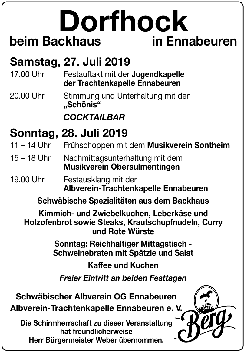 Schwäbischer Albverein OG Ennabeuren Albverein-Trachtenkapelle Ennabeuren e. V. Schwäbischer Albverein OG Ennabeuren Albverein-Trachtenkapelle Ennabeuren e. V.