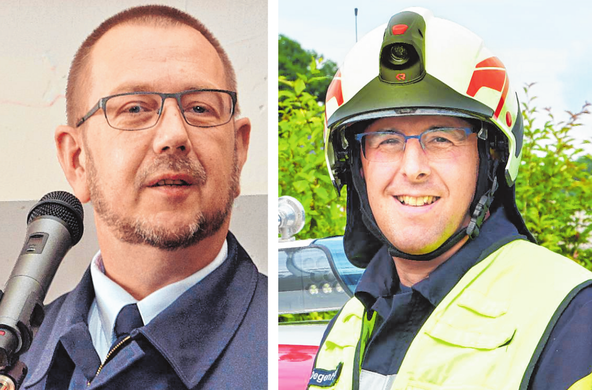Bernd Röder (links) ist als Gemeindebrandinspektor seit 2003 zuständig für alle Feuerwehren in Lautertal. Sein Stellvertreter ist Peter Degenhardt. BILDER: KOE