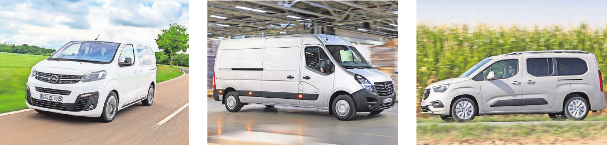 Ob nun Zafira Life (l.), Movano (m.) oder Combo Life (r.) – die Opel-Modelle eignen sich hervorragend für Gewerbetreibende. Aber auch für Familien sind einige Modellvarianten interessant. Fotos: hfr Ob nun Zafira Life (l.), Movano (m.) oder Combo Life (r.) – die Opel-Modelle eignen sich hervorragend für Gewerbetreibende. Aber auch für Familien sind einige Modellvarianten interessant. Fotos: hfr