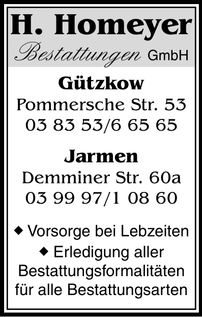 H. Homeyer Bestattungen GmbH H. Homeyer Bestattungen GmbH