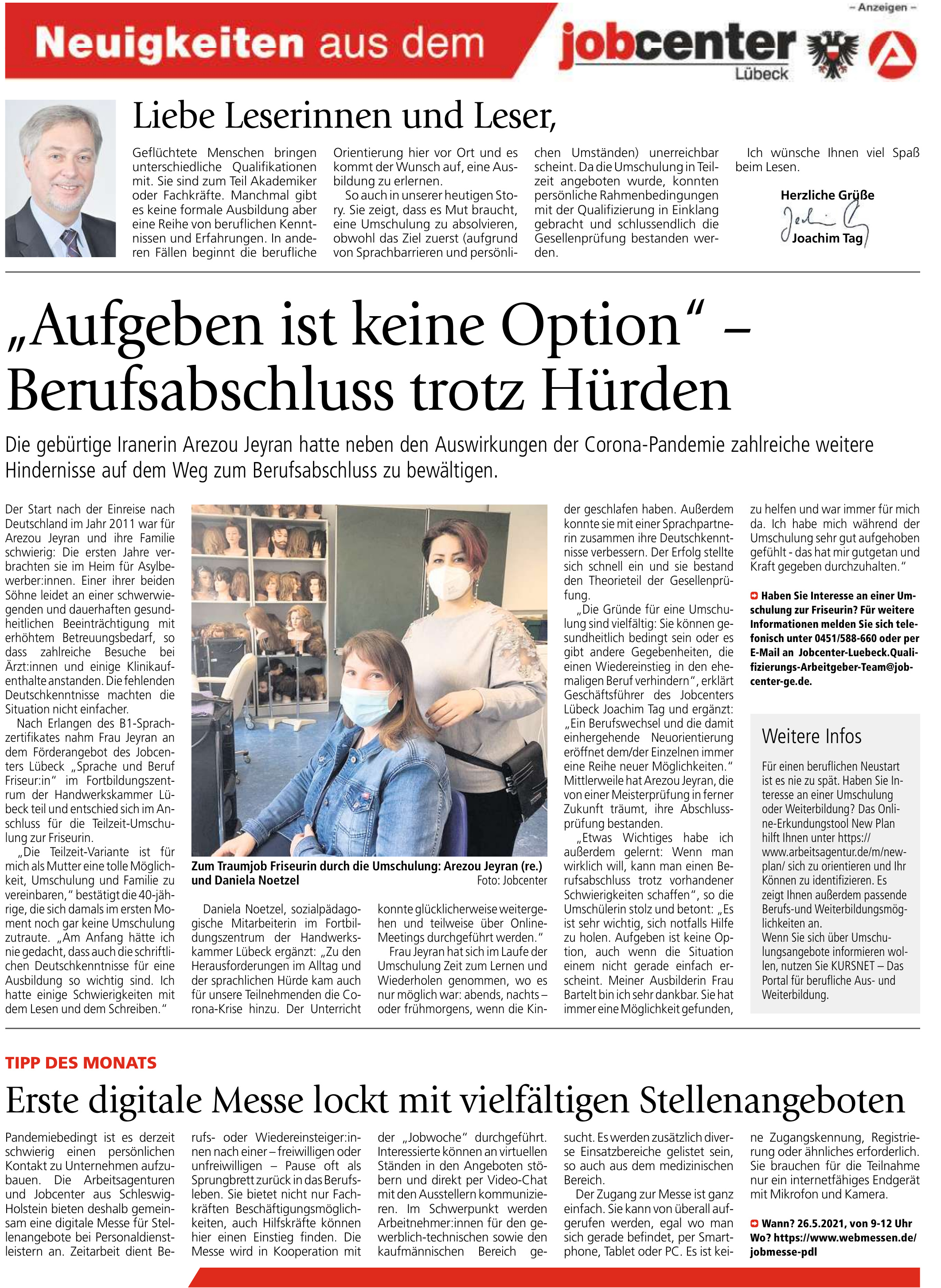 Neuigkeiten aus dem jobcenter Lübeck Neuigkeiten aus dem jobcenter Lübeck