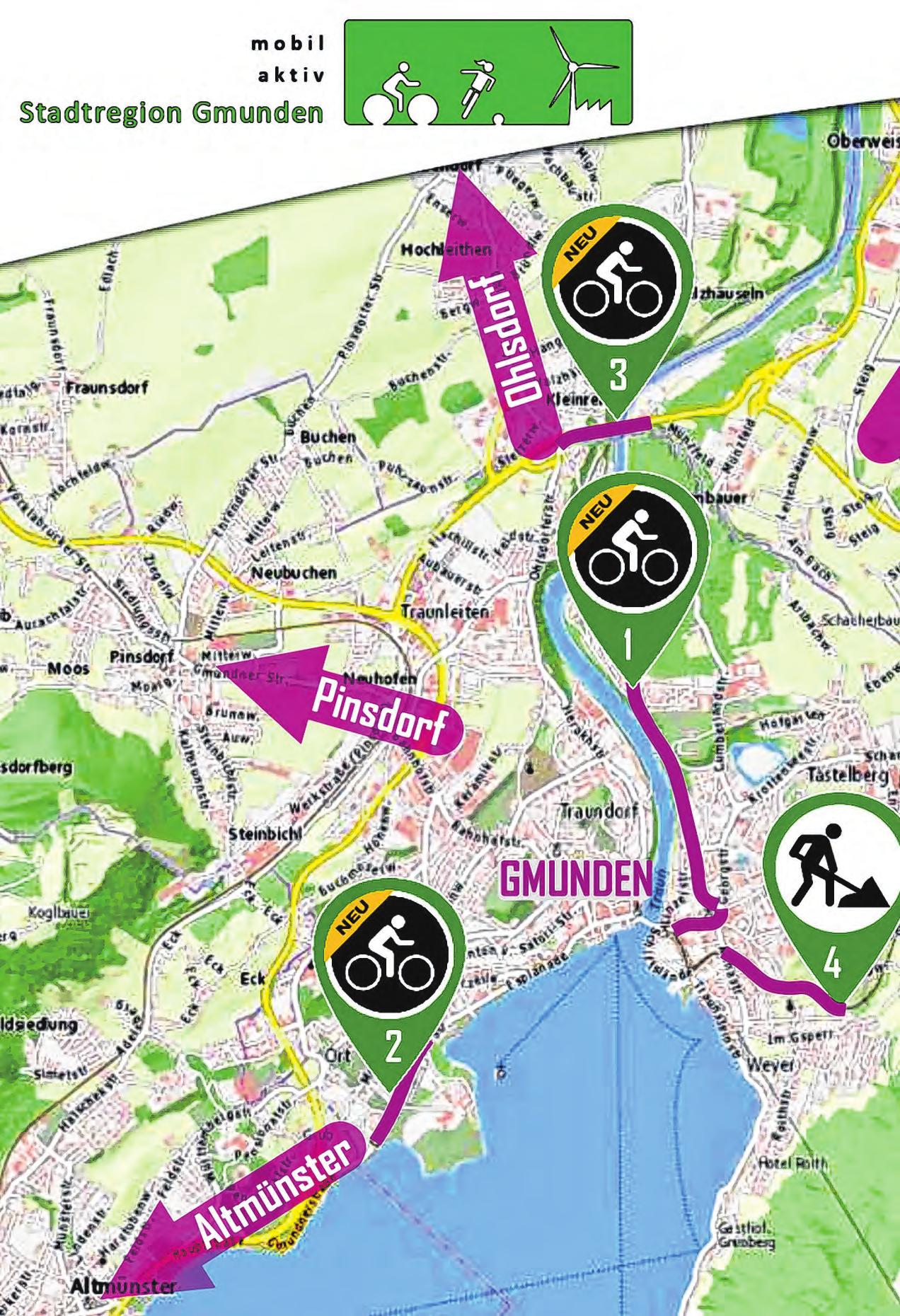 Von der Stadt Gmunden aus in alle Richtungen verläuft das „Radstern-Netz“. Foto: Stadtamt Gmunden Von der Stadt Gmunden aus in alle Richtungen verläuft das „Radstern-Netz“. Foto: Stadtamt Gmunden
