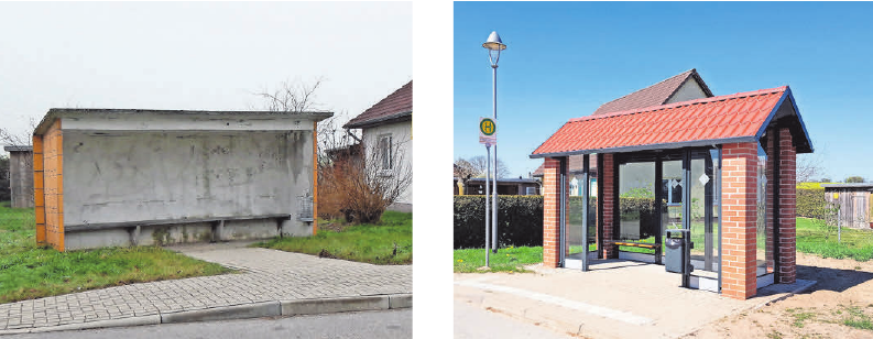 Die alte und die neue Bushaltestelle in Goldbeck. Die alte und die neue Bushaltestelle in Goldbeck.