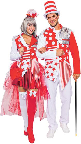 Die eleganten, rot-weißen Kostüme – auch im Partnerlook. Die eleganten, rot-weißen Kostüme – auch im Partnerlook.