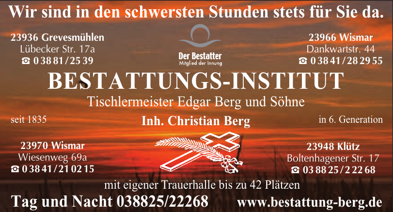 Bestattungs-Institut - Tischlermeister Edgar Berg und Söhne Bestattungs-Institut - Tischlermeister Edgar Berg und Söhne